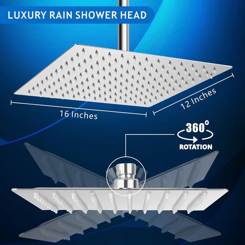 Voolan Extra Large Rain Shower Head - High Flow Square Rainfall Showerhead - Waterfall Full Body Coverage - Universal Ceiling or Wall Mount (16 * 12 Inch Rectangle, Chrome) - Image 4