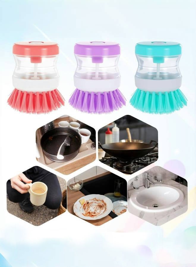 Hydraulic Press Dishwashing Brush Set (3-Pack Purple/Pink/Blue) - Multi-Purpose Kitchen Scrubber with Detergent Dispenser, Heavy-Duty Pot Cleaning Tool  - Image 2