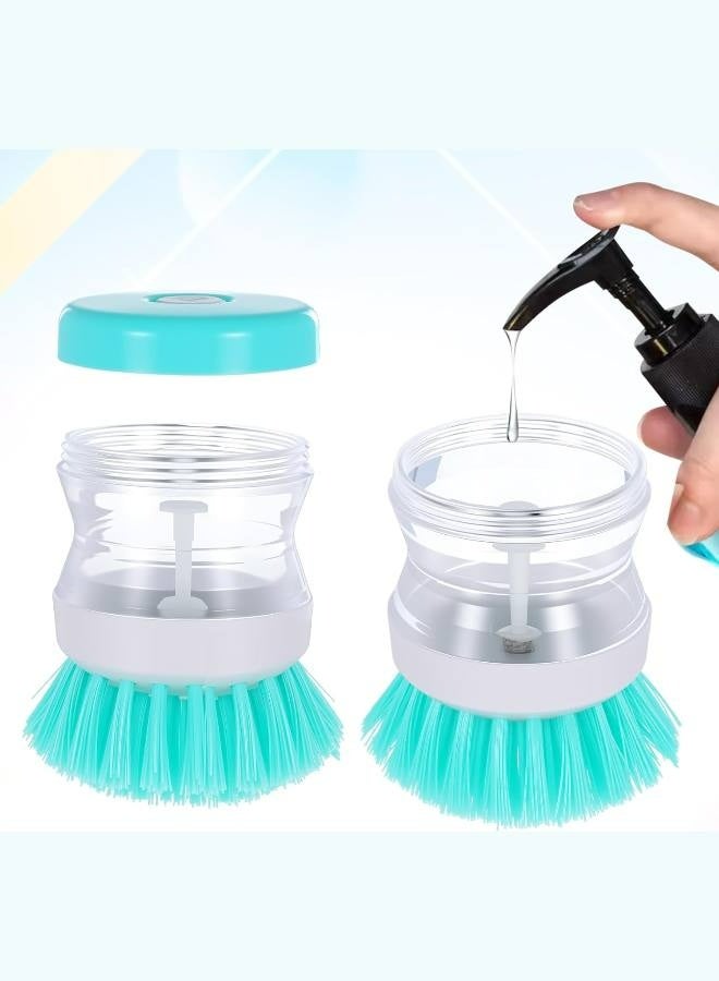 Hydraulic Press Dishwashing Brush Set (3-Pack Purple/Pink/Blue) - Multi-Purpose Kitchen Scrubber with Detergent Dispenser, Heavy-Duty Pot Cleaning Tool  - Image 4