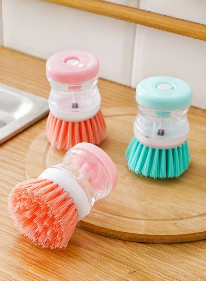 Hydraulic Press Dishwashing Brush Set (3-Pack Purple/Pink/Blue) - Multi-Purpose Kitchen Scrubber with Detergent Dispenser, Heavy-Duty Pot Cleaning Tool  - Image 1