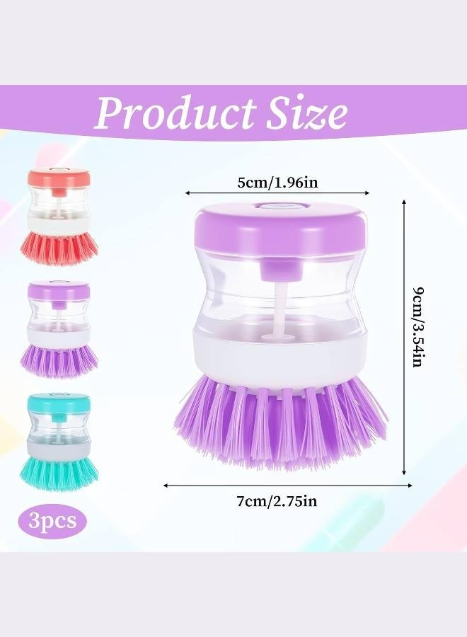 Hydraulic Press Dishwashing Brush Set (3-Pack Purple/Pink/Blue) - Multi-Purpose Kitchen Scrubber with Detergent Dispenser, Heavy-Duty Pot Cleaning Tool  - Image 3