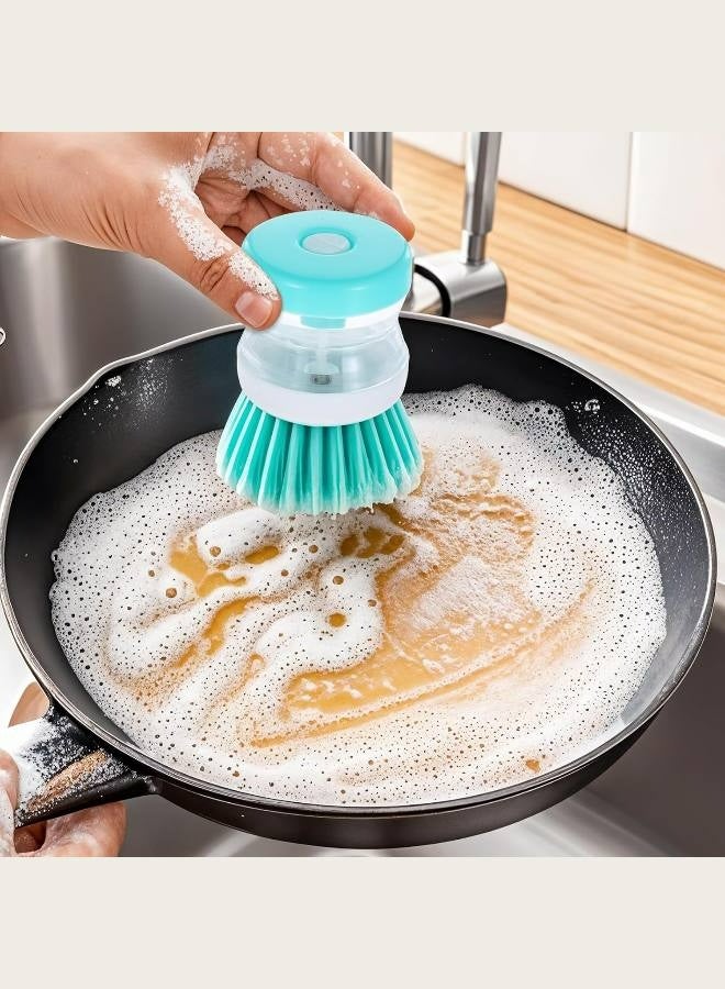 Hydraulic Press Dishwashing Brush Set (3-Pack Purple/Pink/Blue) - Multi-Purpose Kitchen Scrubber with Detergent Dispenser, Heavy-Duty Pot Cleaning Tool  - Image 5