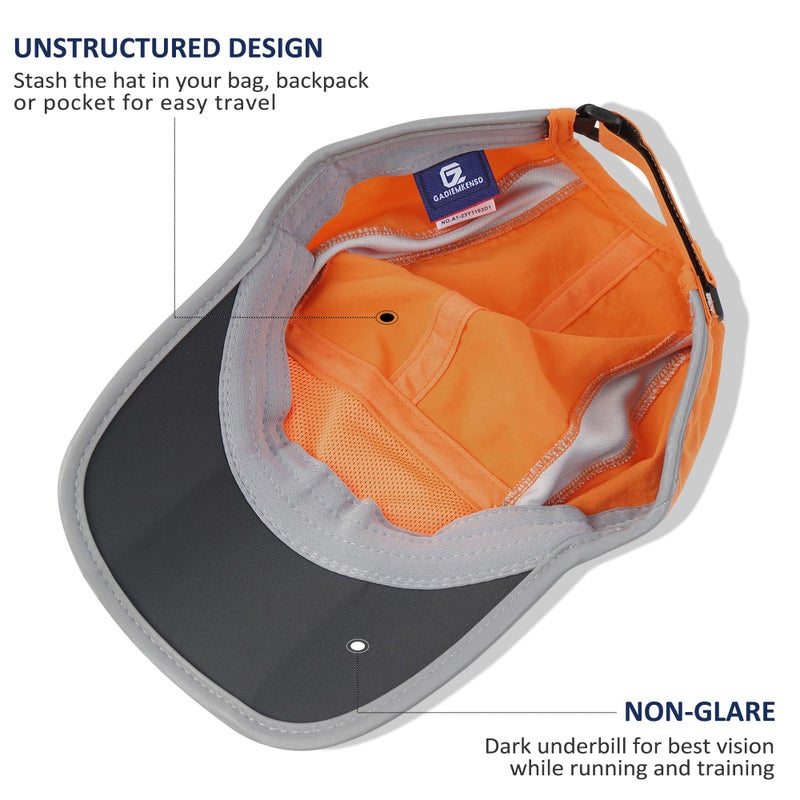 GADIEMKENSD Baseball Cap Nylon Running Cap Outdoor Sports Hat Adjustable Quick Drying Reflective Foldable 50+ UPF Inhibit UV Mesh Race Lightweight Water Repellency Orange - Image 4