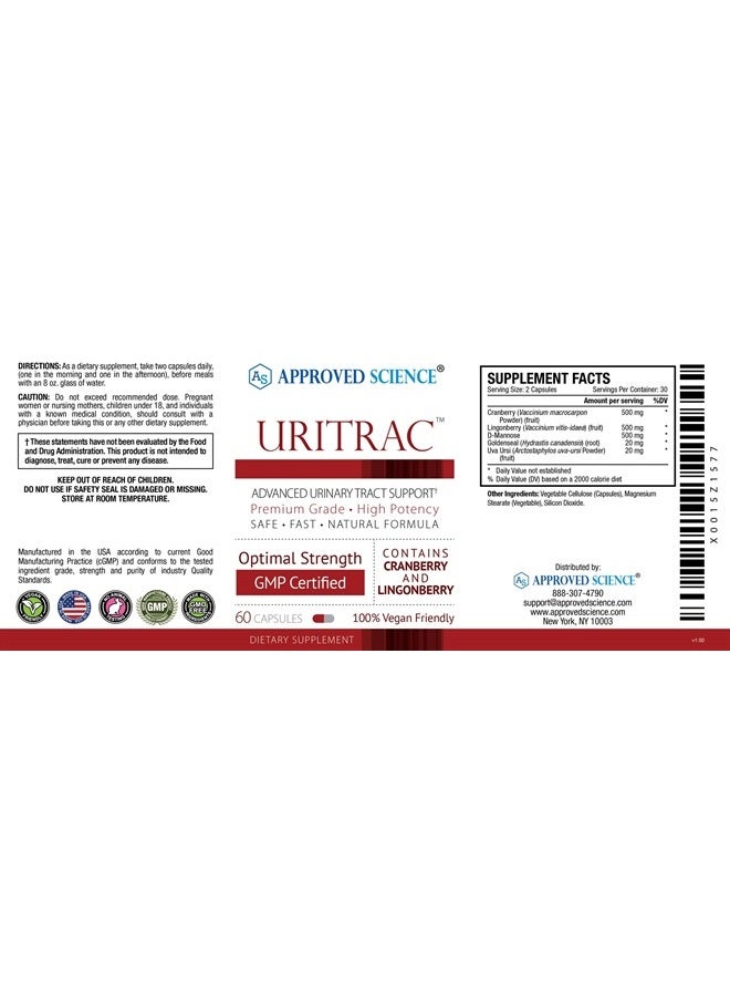 Approved Science Approve Science® Uritrac™ - UTI Support - Cranberry, D-Mannose, Lingonberry - Vegan Friendly - 1 Bottle Supply - Image 4