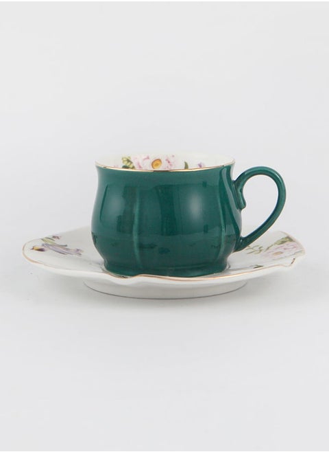 2-Piece Voguish Unique Five Leaf Cup And Saucer Green/White 115ml