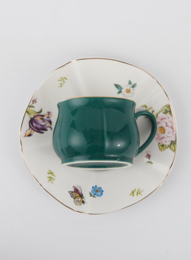 شور طقم فنجان قهوة مع صحن فوغويش بتصميم فريد من ورق الشجر من قطعتين أخضر/أبيض 115ملليلتر - Image 3