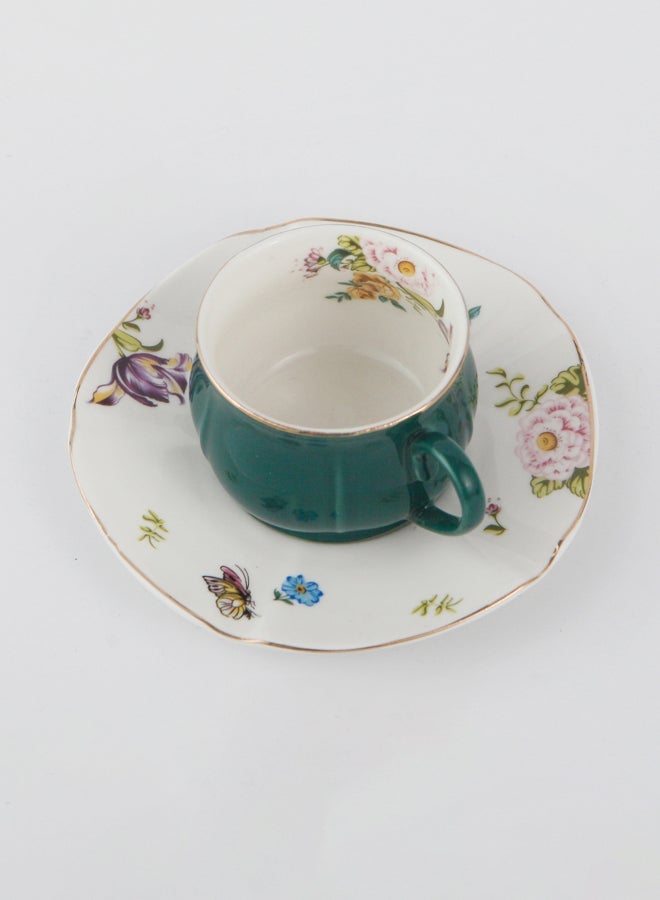 شور طقم فنجان قهوة مع صحن فوغويش بتصميم فريد من ورق الشجر من قطعتين أخضر/أبيض 115ملليلتر - Image 4