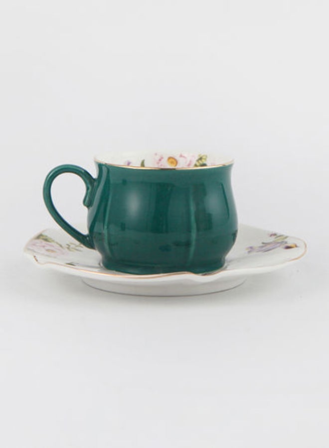 شور طقم فنجان قهوة مع صحن فوغويش بتصميم فريد من ورق الشجر من قطعتين أخضر/أبيض 115ملليلتر - Image 5