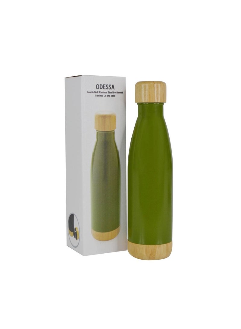 جيفتولوجي زجاجة مزدوجة من الفولاذ المقاوم للصدأ معزولة بالفراغ مع غطاء وقاعدة من الخيزران-مثالية للمشروبات الساخنة والباردة أثناء التنقل-520 مل (أخضر) - Image 2