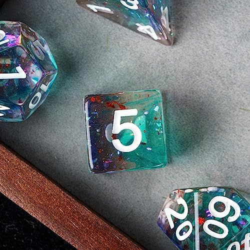 HDdais Resin DND Dice Set, 7PCS Glitter Foil Polyhedral Dice Set for Role Playing Game and Tabletop Games (Yellow&Pink) - Image 5