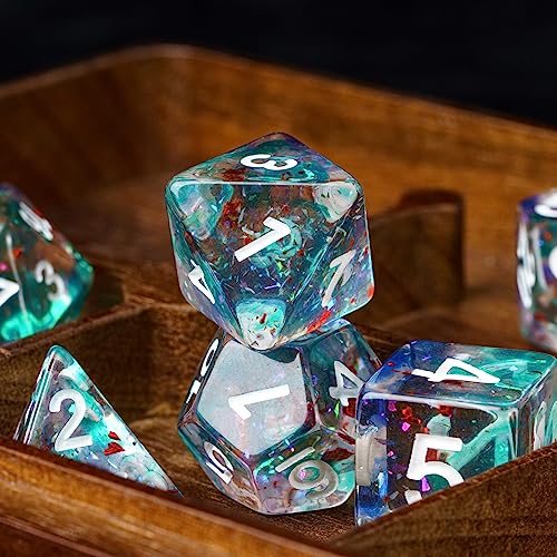 HDdais Resin DND Dice Set, 7PCS Glitter Foil Polyhedral Dice Set for Role Playing Game and Tabletop Games (Yellow&Pink) - Image 3