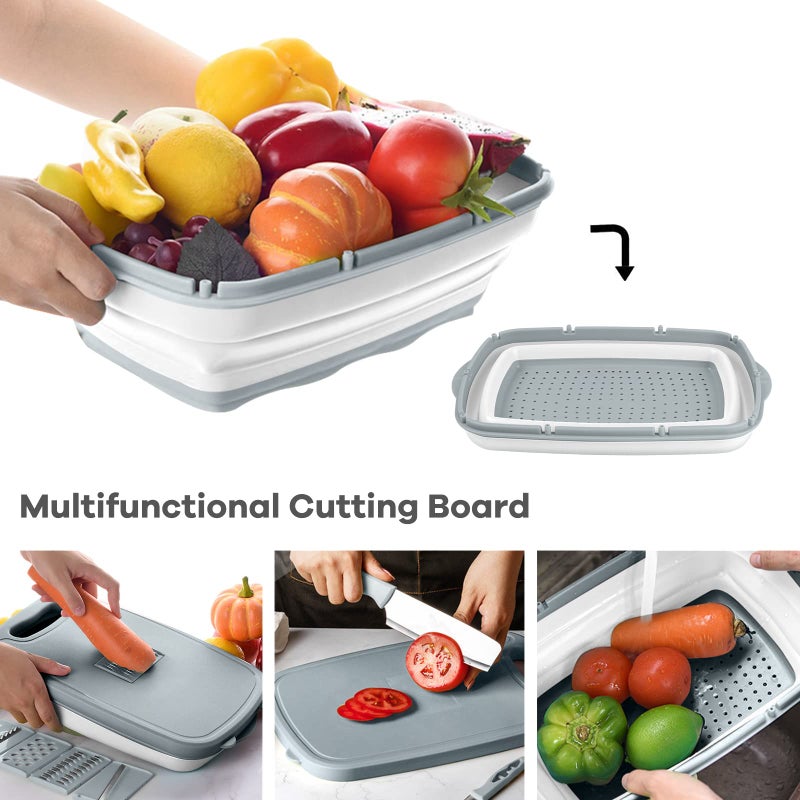 Gintan Camping Cutting Board, 9-in-1 Collapsible Chopping Board with Colander, Kitchen Vegetable Washing Basket for Camping, Camping Gifts Camping Accessories for RV Campers (Gray) - Image 5
