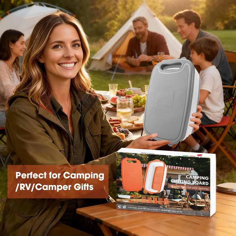 Gintan Camping Cutting Board, 9-in-1 Collapsible Chopping Board with Colander, Kitchen Vegetable Washing Basket for Camping, Camping Gifts Camping Accessories for RV Campers (Gray) - Image 2