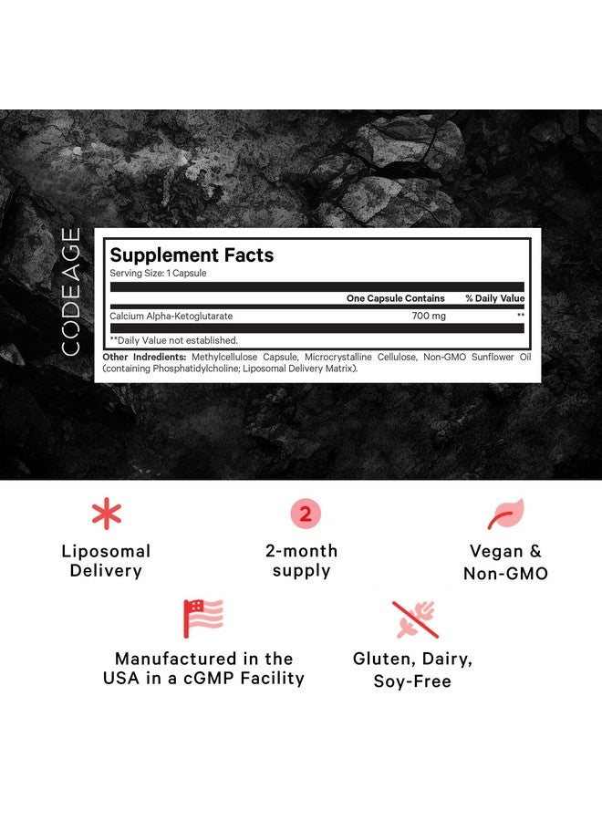 Codeage Liposomal Calcium AKG Supplement - Calcium Alpha-Ketoglutarate - 2-Month Supply - Liposomal Delivery - 1 Capsule Per Serving - Non-GMO, Gluten-Free - 60 Capsules - Image 2