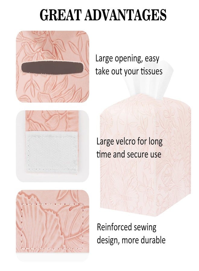 PARIERIS Tissue Box Holder Cover Square Tissue Cube Cover PU Leather Tissue Organizer with Bottom Belt for Bathroom, Tabletop, Kitchen, Night Stands, Office, Home, Car (1, RosyPink) - Image 4