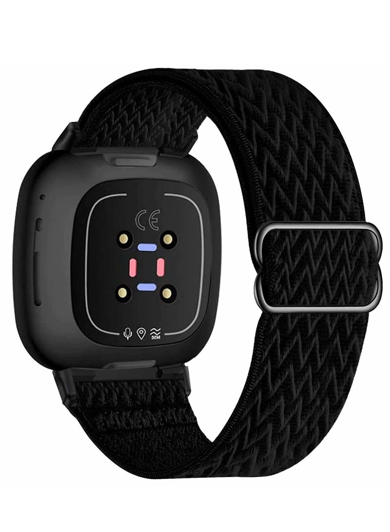 KASTWAVE Elastic Strap Compatible with Fitbit Versa 3/ Fitbit Sense Strap,Adjustable Nylon Sports Straps for Women Men,Breathable Replacement Wristband,Black - Image 1