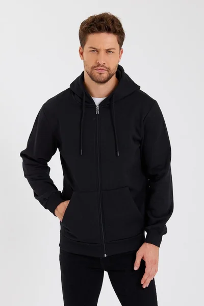 mmetalic Metalic Black Kangaroo Pocket Hooded Zippered Cotton Inside Men's Sweatshirt