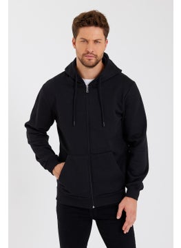 mmetalic Metalic Black Kangaroo Pocket Hooded Zippered Cotton Inside Men's Sweatshirt  - Image 1