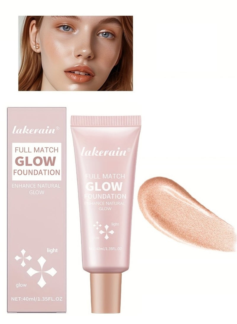lakerain Full Match Glow Foundation Enhance Natural Glow Liquid Foundation Highlighter Makeup for Face and Body Moisturize High Coverage Long Lasting Highlighter Foundation Cream 40ml Light 02 - Image 1