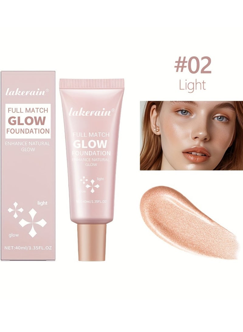 lakerain Full Match Glow Foundation Enhance Natural Glow Liquid Foundation Highlighter Makeup for Face and Body Moisturize High Coverage Long Lasting Highlighter Foundation Cream 40ml Light 02 - Image 2
