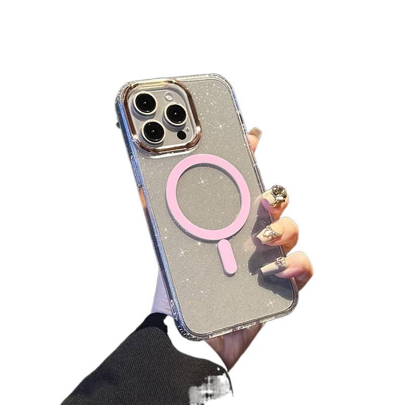 Acrylic MagSafe Case for iPhone 15 / 15 Plus / 15 Pro / 15 Pro Max with Drop Protection and Anti-Fingerprint plus Shockproof plus Strong Magnetic plus Glitter Powder in Pink - Image 1
