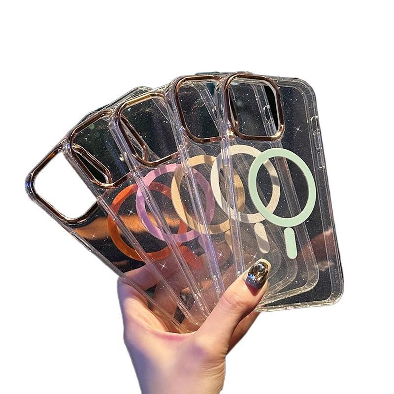 Acrylic MagSafe Case for iPhone 15 / 15 Plus / 15 Pro / 15 Pro Max with Drop Protection and Anti-Fingerprint plus Shockproof plus Strong Magnetic plus Glitter Powder in Pink - Image 2