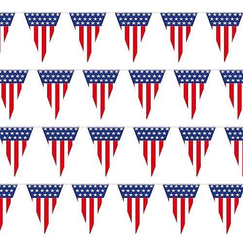 BASHOUT USA Flag Pennant Banner 100 FT Long American String Flags 18 Inch Tall Triangle Flag Decorations USA Party Stars and Stripes Bunting Garland 4th of July Patriotic Decoration BASHOUT - Image 1