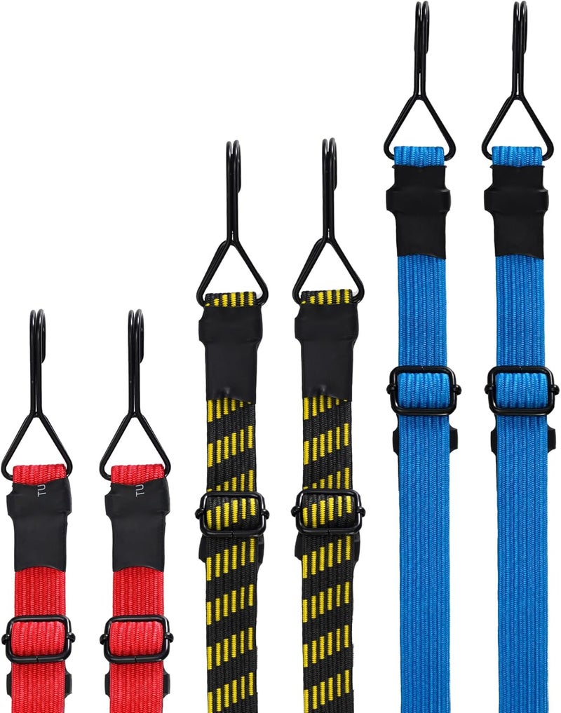 LuckyStraps 20" 40" 80" Flat Adjustable Bungee Cords Assorted Sizes, Easy-to-Adjust Heavy Duty Bungee Straps with 200 Lbs Max Break Strength & UV Protection, Perfect for Tents, Cargo, Luggage, Bike, etc. (6 Pcs) Global sizing options - Image 1