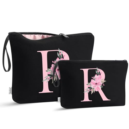 Vavabox AZ Personalized Makeup Bag Birthday Gifts for Women Mom Gifts for Best Friend Bride Bridesmaid Cosmetic bag R 04Black Set - Image 1