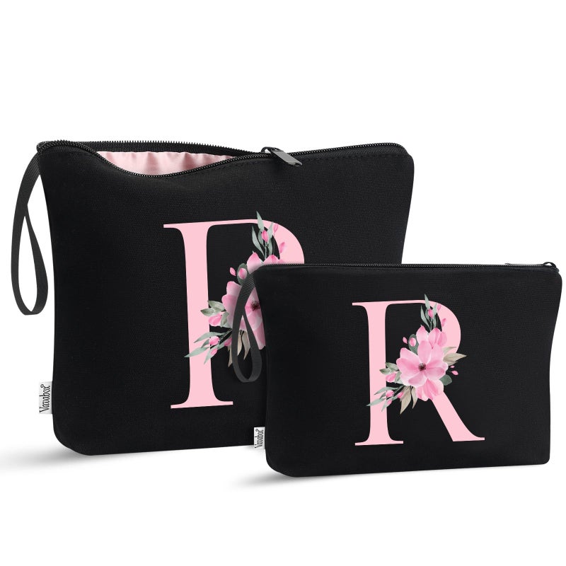 Vavabox AZ Personalized Makeup Bag Birthday Gifts for Women Mom Gifts for Best Friend Bride Bridesmaid Cosmetic bag R 04Black Set - Image 2