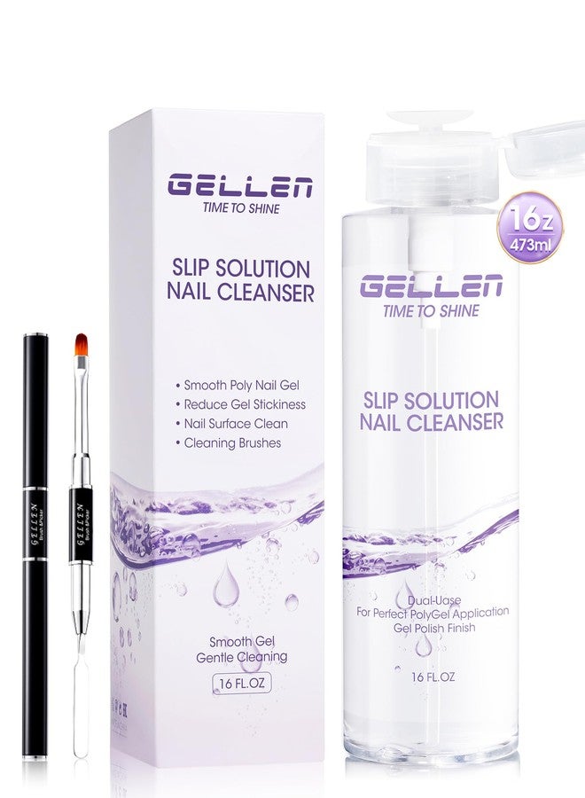Gellen 473ml/16oz Slip Solution for Polygel Nails with Nail Brush, Pump Bottle Design Polygel Solution, Anti-stick Liquid for Poly Extension Gel & Nail Cleanser in a Bottle, Home Salon Cleaning Liquid - Image 1