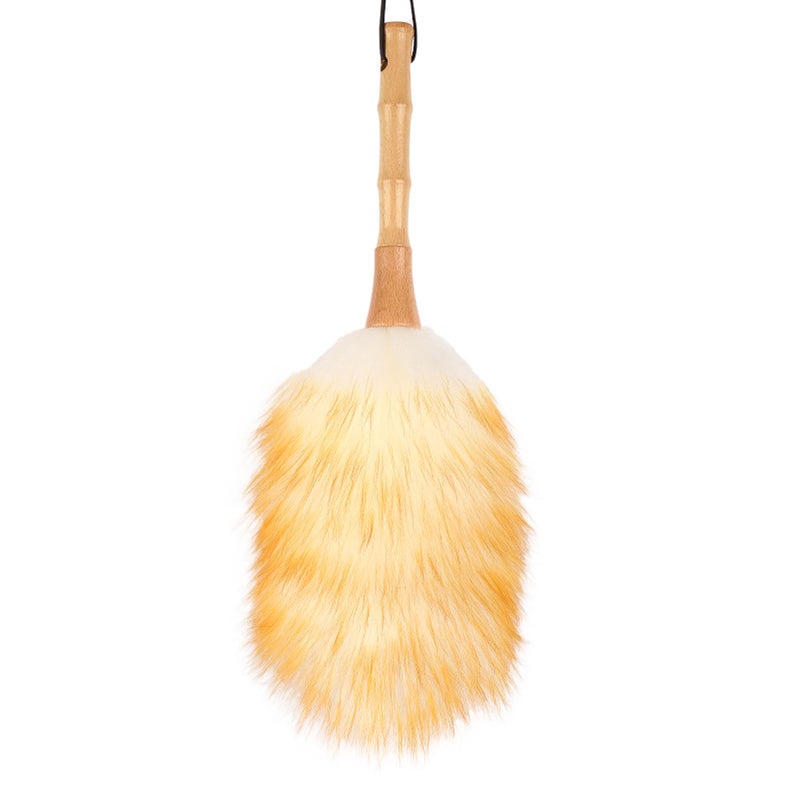 FeelfunFeather Feather Duster, Lambswool Duster for Cleaning,with Solid Wooden Handle,Leather Hang Strap,Anti-Static 14.9 inch Washable Reusable Small Hand Duster(Natural) for Office, Home and Car - Image 1