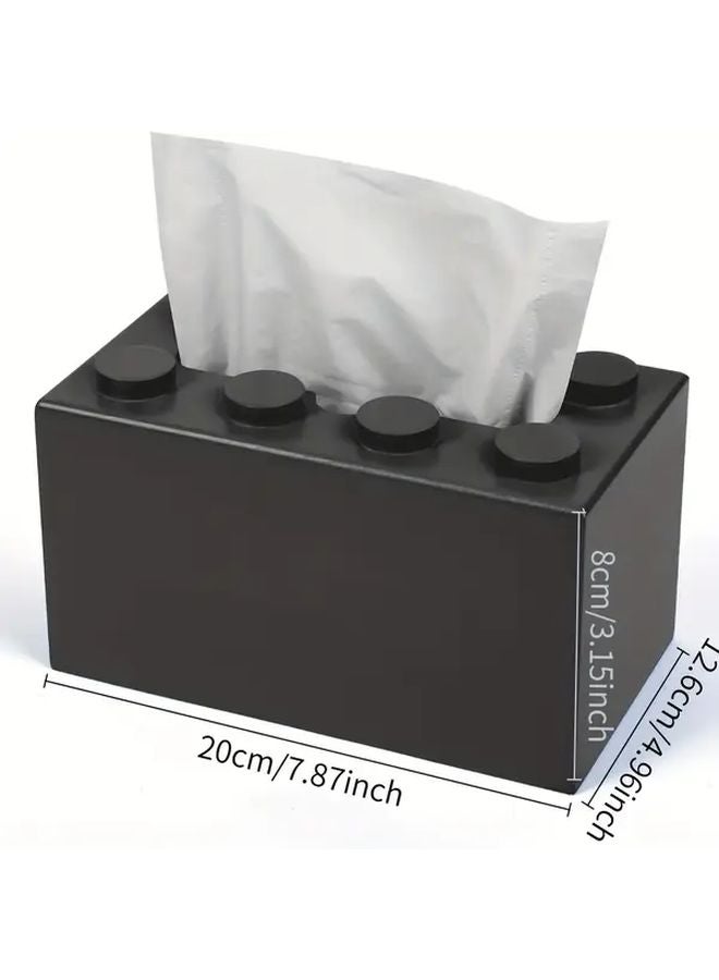 غطاء صندوق المناديل من كتل البناء السوداء حامل تخزين متعدد الوظائف للمنزل - Image 4