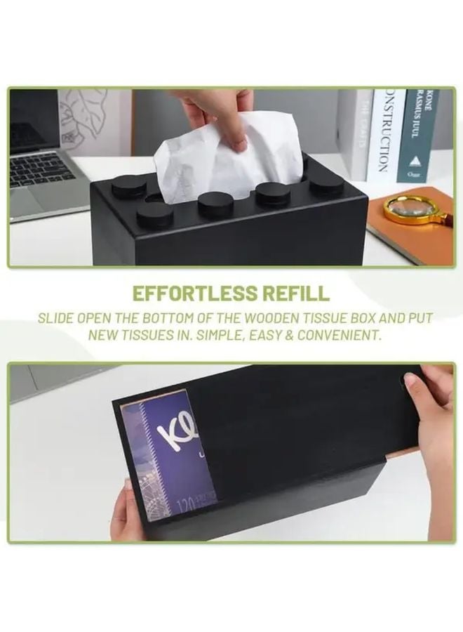 غطاء صندوق المناديل من كتل البناء السوداء حامل تخزين متعدد الوظائف للمنزل - Image 3