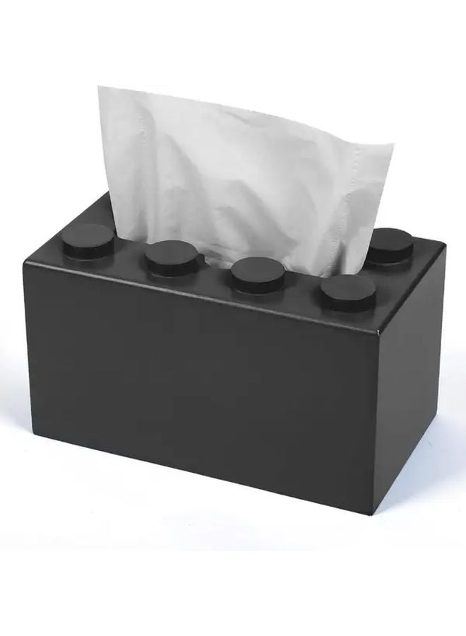 غطاء صندوق المناديل من كتل البناء السوداء حامل تخزين متعدد الوظائف للمنزل - Image 2