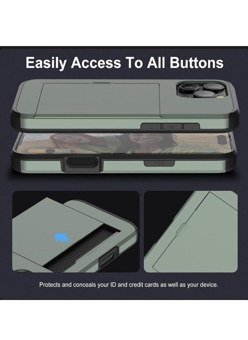 GULFLINK iPhone 15 Pro Max Case with Card Holder Heavy Duty Dual Layer Hidden Card Slot Slim Wallet case Green  - Image 2
