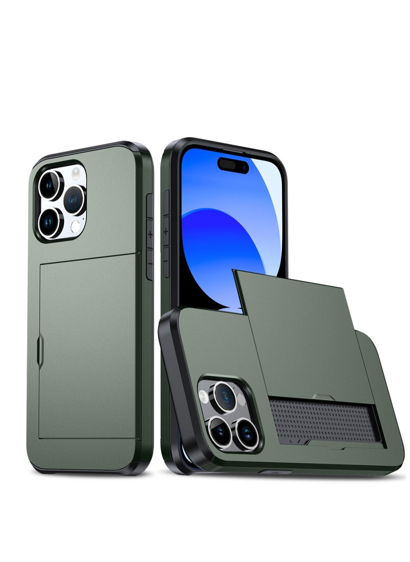 GULFLINK iPhone 15 Pro Max Case with Card Holder Heavy Duty Dual Layer Hidden Card Slot Slim Wallet case Green  - Image 1