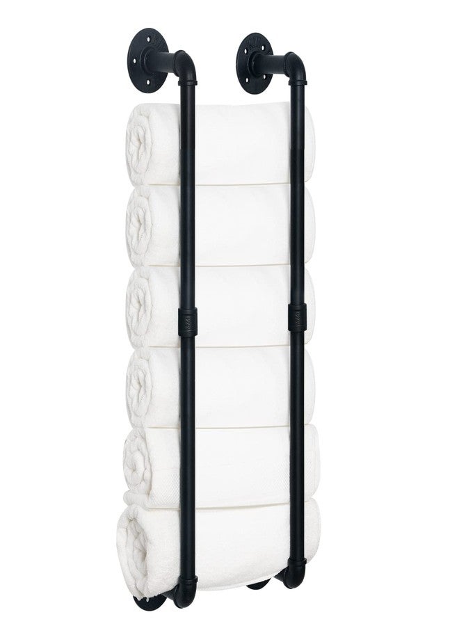 HouseAid Industrial Pipe Towel Rack, Farmhouse Bathroom Towel Storage Holder, Vintage Style Towel Organization, Wall Mounted, Matte Black - Image 1