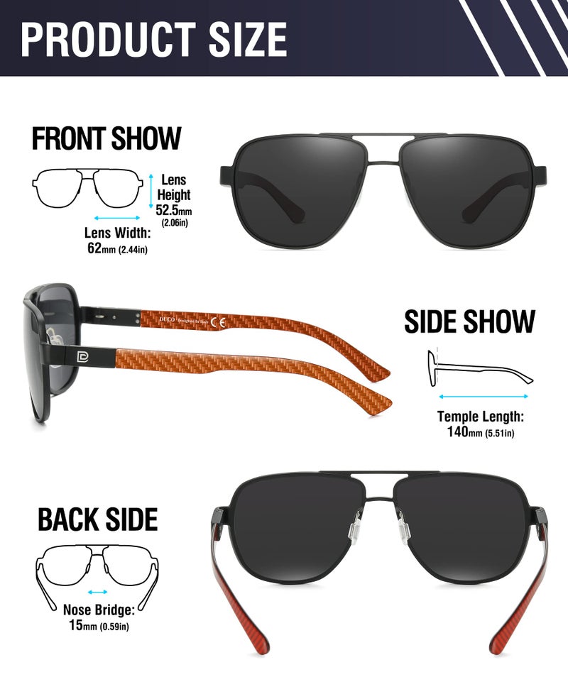 DUCO Aviator Sunglasses For Men Polarized Sunglasses Men UV Protection Carbon Fiber Temple Mens Sun glasses For Driving Grey 3051 - Image 3