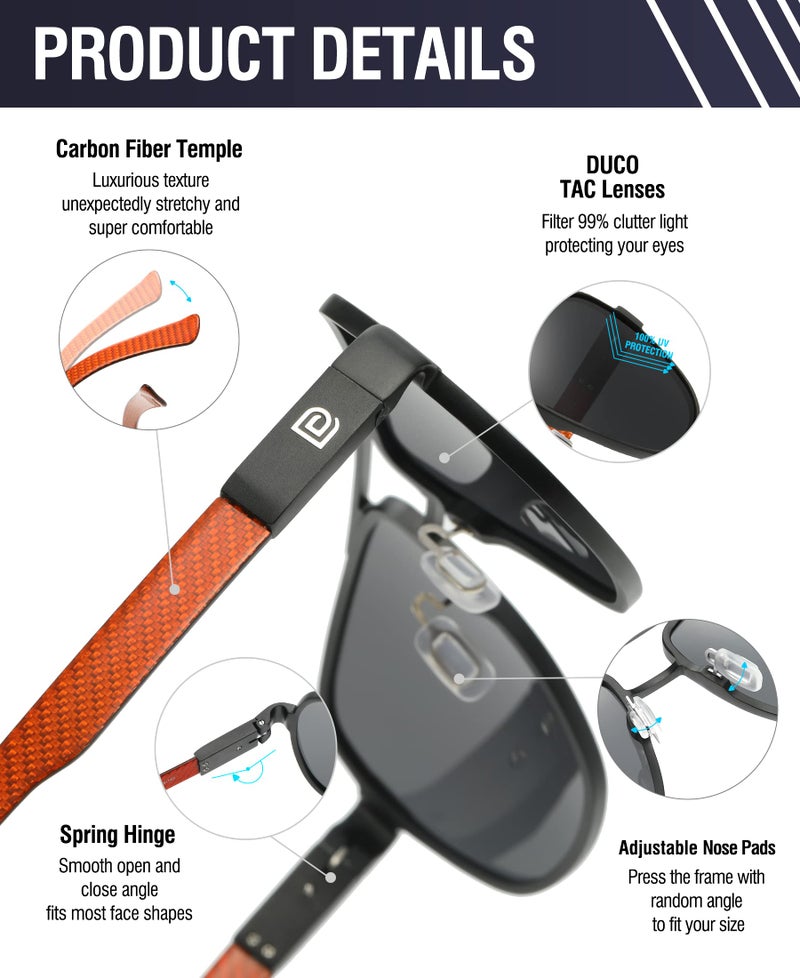 DUCO Aviator Sunglasses For Men Polarized Sunglasses Men UV Protection Carbon Fiber Temple Mens Sun glasses For Driving Grey 3051 - Image 4