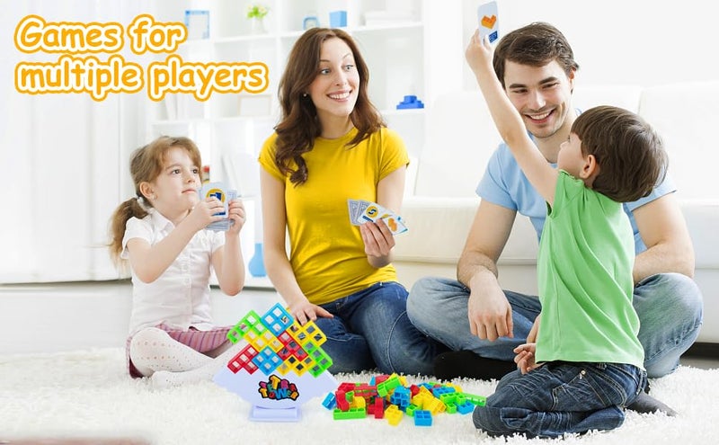 Goyal's Tetra Tower Game (4 Different Shapes) Stack Tower Blocks with Cards, Swing Stack Balance Building Block Interactive STEM Toy (Big Size) - Image 4