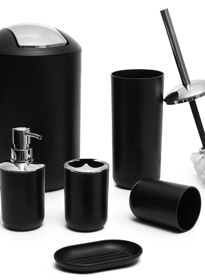 Moss & Stone 6 pcs Bathroom Accessories Set Includes Soap Dispenser, Toothbrush Holder, Toothbrush Cup, Soap Dish, A Complete Decor Black Set - Image 1