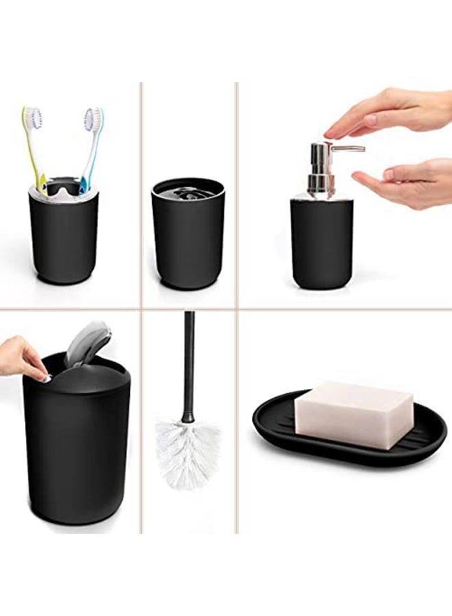 Moss & Stone 6 pcs Bathroom Accessories Set Includes Soap Dispenser, Toothbrush Holder, Toothbrush Cup, Soap Dish, A Complete Decor Black Set - Image 2