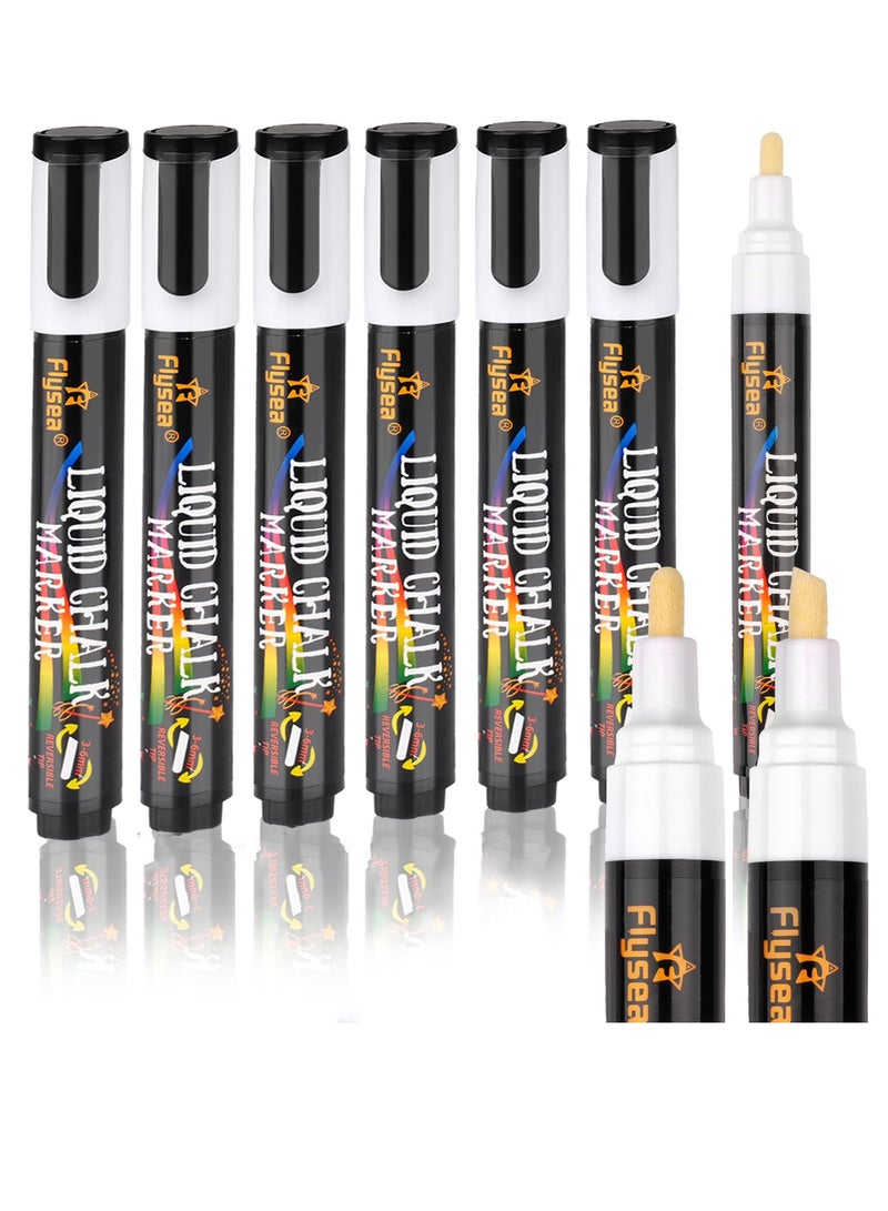 Generic Blackboard Dry Erase Markers 8 Pack White Chalk Pen Pens for Windows and Glass White Liquid Markers Erasable Chalk Markers with 3mm and 6mm Reversible Tips Wipeable Pen for Window Drawing  - Image 1