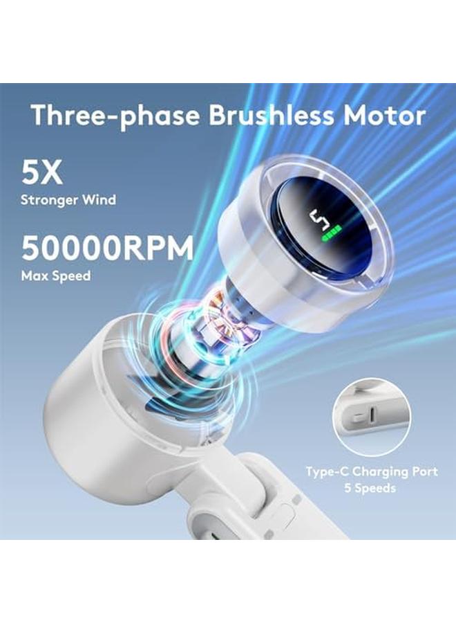 Excefore مروحة صغيرة محمولة باليد مع مروحة توربو قابلة للطي بسرعة 50000 دورة في الدقيقة وبطارية قابلة لإعادة الشحن من النوع C بقوة 3600 مللي أمبير في الساعة و5 سرعات وشاشة رقمية مثالية للسفر والأنشطة الخارجية للرجال والنساء - Image 2
