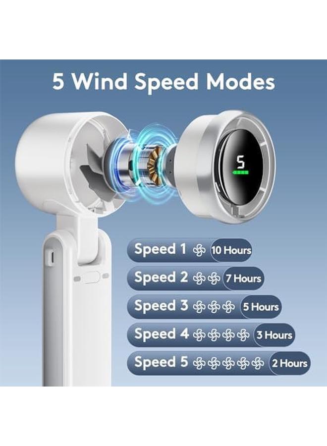 Excefore مروحة صغيرة محمولة باليد مع مروحة توربو قابلة للطي بسرعة 50000 دورة في الدقيقة وبطارية قابلة لإعادة الشحن من النوع C بقوة 3600 مللي أمبير في الساعة و5 سرعات وشاشة رقمية مثالية للسفر والأنشطة الخارجية للرجال والنساء - Image 4