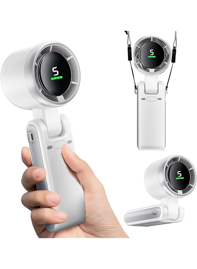 Excefore مروحة صغيرة محمولة باليد مع مروحة توربو قابلة للطي بسرعة 50000 دورة في الدقيقة وبطارية قابلة لإعادة الشحن من النوع C بقوة 3600 مللي أمبير في الساعة و5 سرعات وشاشة رقمية مثالية للسفر والأنشطة الخارجية للرجال والنساء - Image 1