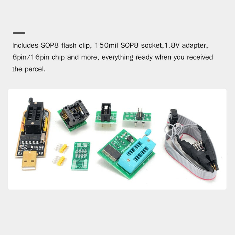 مجموعة مبرمج USB CH341A مع مقبض SOP8 ومحرق EEPROM ومفلاش BIOS ومجموعة مبرمج فلاش SPI مع محول 1.8 فولت ومقبس SOP8 150밀 سلسلة 24/25 - Image 2