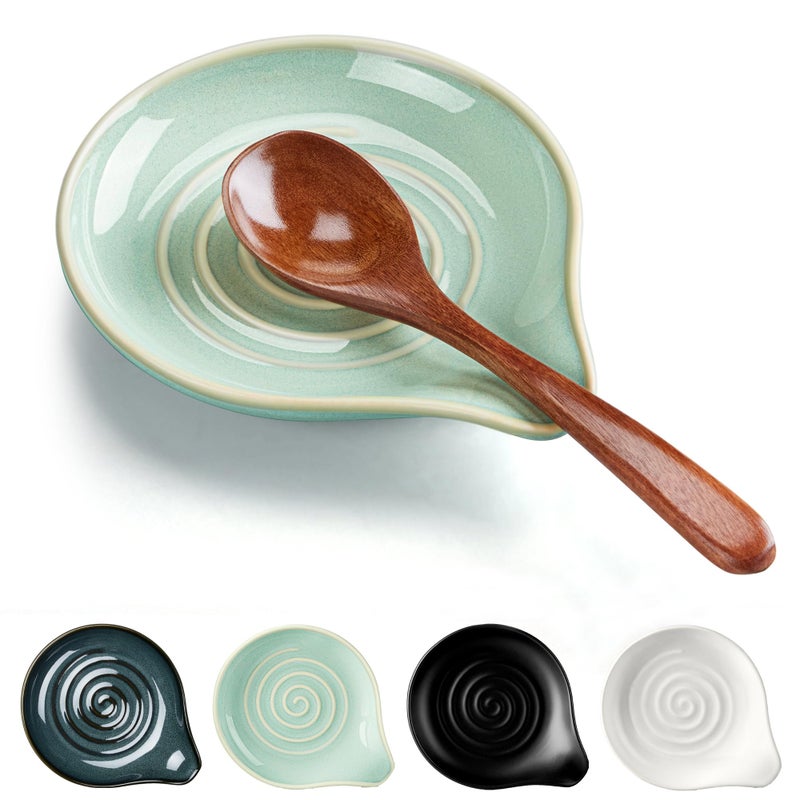 HaWare Spoon Rest for Stove Top, 5.1" Ceramic Spoon Holder for Kitchen Utensils, Coffee Spoons, Spatula, Heat-Resistant Cooking Utensil Rest for Kitchen Counter Decor, Sage Green - Image 1