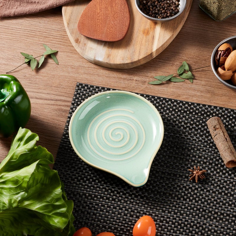 HaWare Spoon Rest for Stove Top, 5.1" Ceramic Spoon Holder for Kitchen Utensils, Coffee Spoons, Spatula, Heat-Resistant Cooking Utensil Rest for Kitchen Counter Decor, Sage Green - Image 3